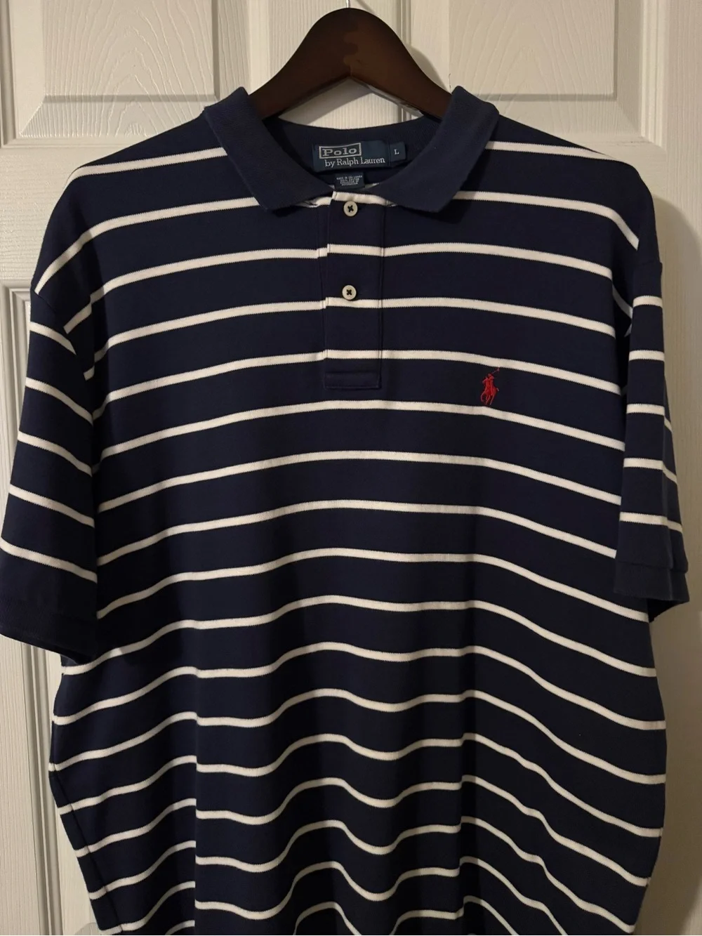 Polo by Ralph Lauren Navy & White Striped Polo with Red Pony